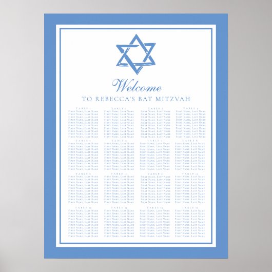 Poster Bat mitzvah bleu clair étoile de David Carte de si (Devant)