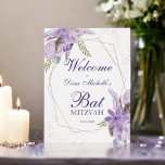 Poster Bat mitzvah d'aquarelle rose or violet<br><div class="desc">Cadre géométrique rose or et parties scintillant confetti typographie Bat mitzvah accueil avec branches feuille d'aquarelle peintes à la main,  fleurs de lavande violette,  parfait pour le printemps et l'été.</div>