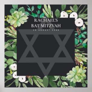 POSTER BAT MITZVAH DE BARRE STAR FOLIAGE NOIR INSCRIRE