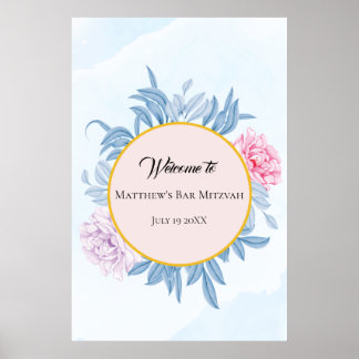 Poster Bat mitzvah Dusty Blue Watercolor Bar