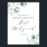 Poster Bat mitzvah minimaliste d'aquarelle Eucalyptus<br><div class="desc">Envoyez des remerciements avec ce panneau d'accueil bat mitzvah de verdure personnalisable. Il présente des illustrations aquarelle de feuilles d'eucalyptus vert poussiéreux et un script fantaisiste. Personnalisez en ajoutant vos détails. Cette enseigne d'accueil bat mitzvah à l'eucalyptus est parfaite pour tous les thèmes ou toutes les saisons.</div>