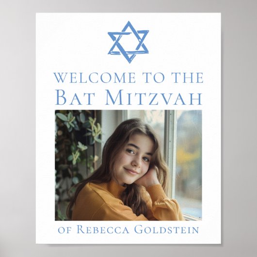 Poster Bat Mitzvah Photo Blue Star of David Party (Devant)