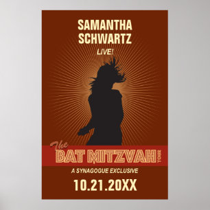 Poster Bat mitzvah rock Star en Brown