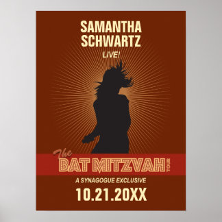 Poster Bat mitzvah rock Star en Brown