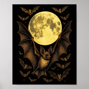 Poster Bat Moon Halloween Gothique Éffrayant Nature Nuit