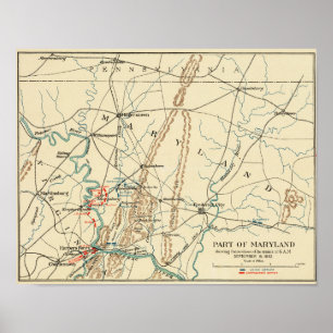 Poster Bataille d'Antietam - Guerre civile Carte panorami