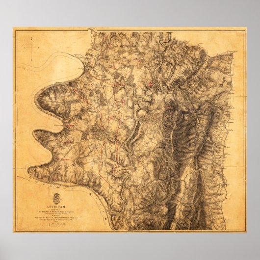 Poster Bataille d'Antietam - Guerre civile Carte panorami (Devant)