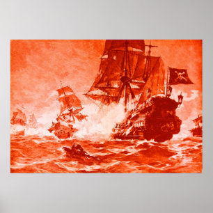POSTER BATAILLE DE BATEAU EN ROUGE