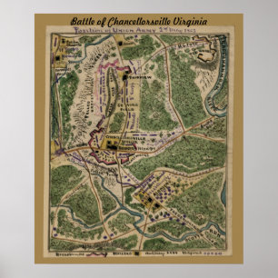 Poster Bataille de Chancellorsville Virginie - Carte