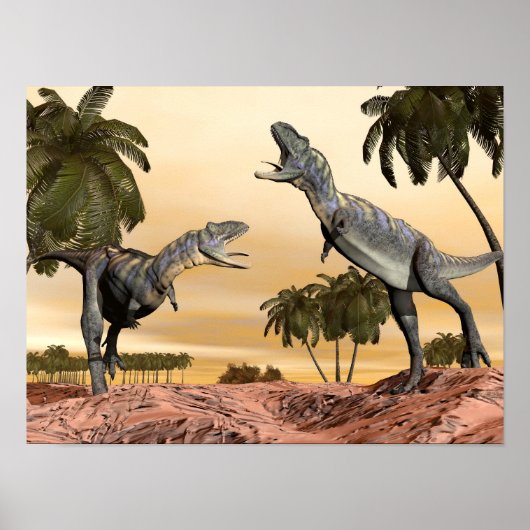 Poster Bataille de dinosaures Aucasaurus - rendu 3D (Devant)
