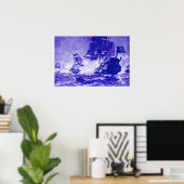 POSTER BATAILLE DE NAVIRE PIRATE EN BLEU (Bureau à domicile)