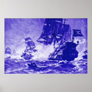 POSTER BATAILLE DE NAVIRE PIRATE EN BLEU