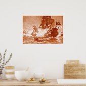 POSTER BATAILLE DE NAVIRE PIRATE EN SEPIE BROWN (Cuisine)