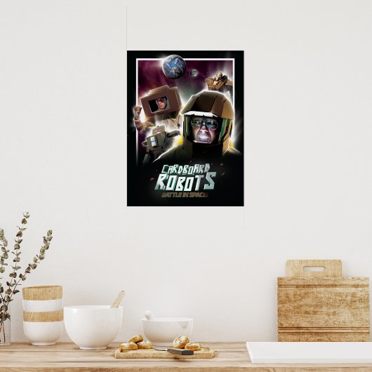 Poster Bataille de robots en carton dans l'espace (Cuisine)