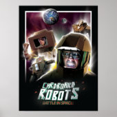 Poster Bataille de robots en carton dans l'espace (Devant)