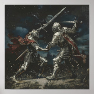 Poster Bataille D'Épée Entre Deux Chevaliers