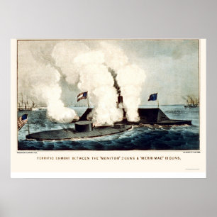 Poster Bataille du moniteur et du Merrimac 1862