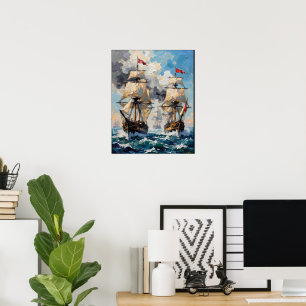 Poster Bataille en mer orageuse