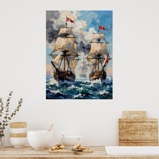 Poster Bataille maritime tempétueuse (Cuisine)