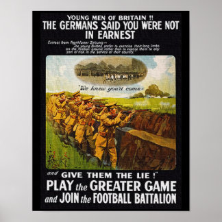 Poster Bataillon britannique de football WW1 vintage