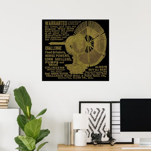 Poster Batavia Illinois Challenge Windmill 1889 Ad (Bureau à domicile)