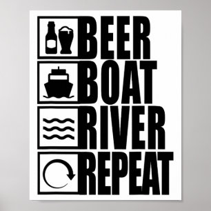 Poster Bateau à bière de rivière Répéter la vie de boisso