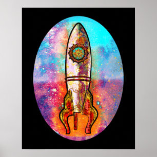 Poster Bateau à fusée dans l'espace
