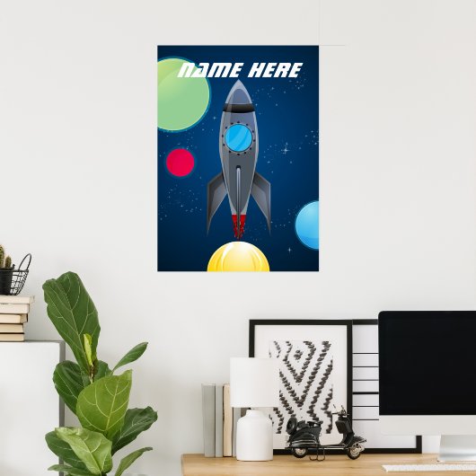 Poster Bateau à fusée spatiale personnalisée (Bureau à domicile)