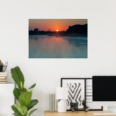 Poster Bateau À Lever Du Soleil Sur La Rivière (Bureau à domicile)