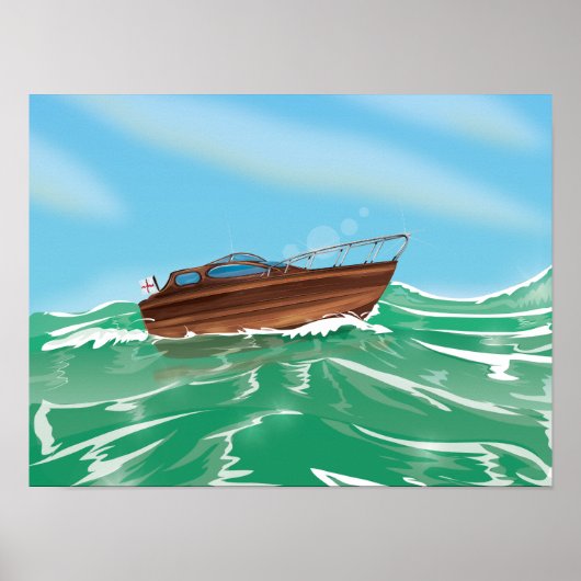 Poster Bateau à moteur classique (Devant)