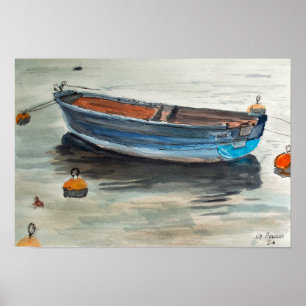 Poster Bateau à Rames Peinture Aquarelle Bateau Nautique