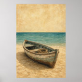 Poster Bateau à rames sur l'affiche d'art côtier à l'aqua (Devant)
