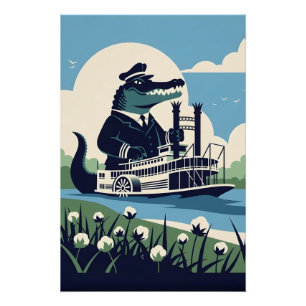 Poster Bateau à roue à aubes de Louisiane cool