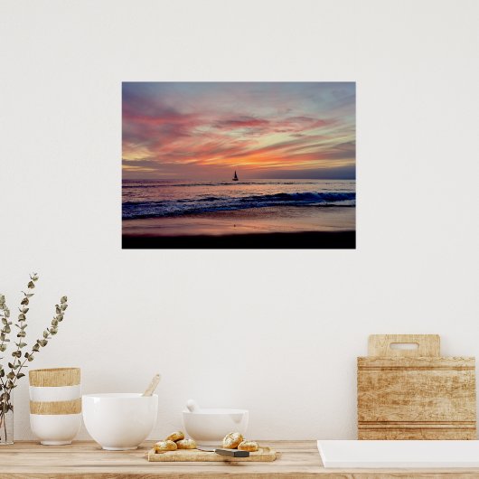 Poster Bateau à Sunset - Venice Beach, CA (Cuisine)