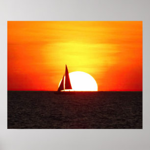 Poster Bateau à voile à Sunset