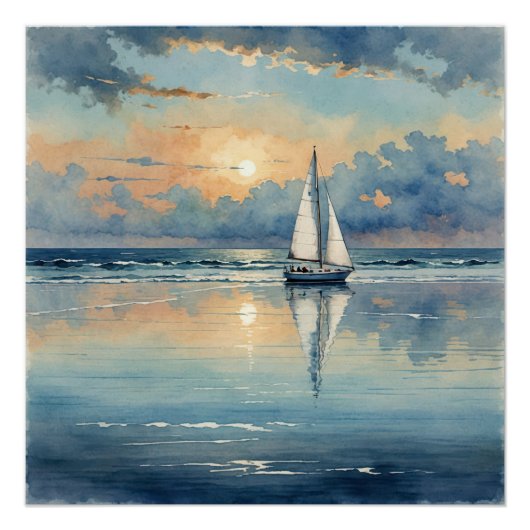 Poster Bateau À Voile Aquarelle Sur Peinture Océanique (Devant)