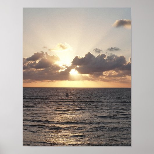 Poster Bateau à voile au coucher du soleil (Devant)
