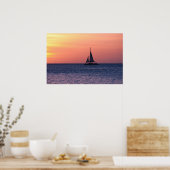 Poster Bateau à voile au coucher du soleil (Cuisine)
