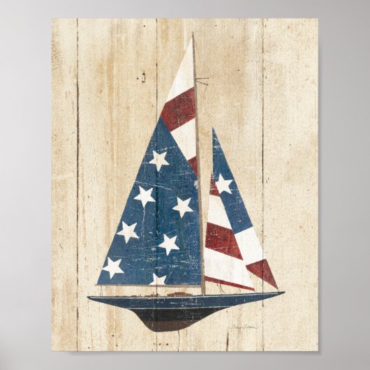 Poster Bateau À Voile Avec Drapeau Américain (Devant)