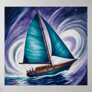 Poster Bateau à voile bleu