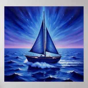 Poster Bateau à voile bleu