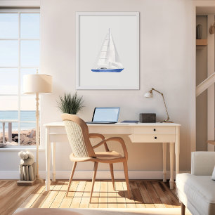Poster Bateau à voile bleu - Art aquarelle