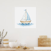 Poster Bateau à voile bleu et blanc - Nautique Bébé R (Cuisine)