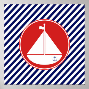Poster Bateau à voile bleu et rouge