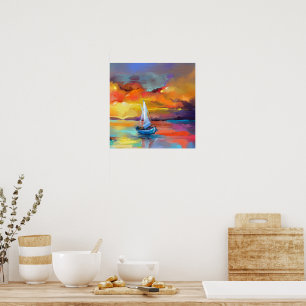 Poster Bateau à voile coloré Coucher de soleil Art abstra