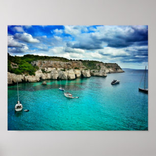 Poster Bateau à voile Côte de l'île tropicale