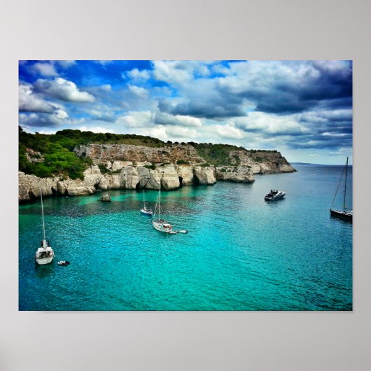 Poster Bateau à voile Côte de l'île tropicale (Devant)