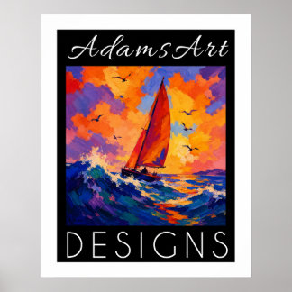 Poster Bateau à voile Coucher de soleil vibrant Impressio