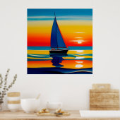 Poster Bateau à voile dans les eaux calmes au coucher du (Cuisine)
