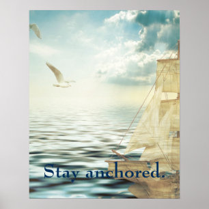 Poster Bateau à voile et mouettes Brigantine